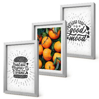 Tríptico enmarcado Motivos de cocina y naranjas jugosas