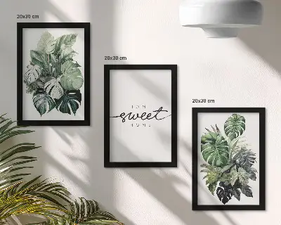 Juego de 3 cuadros decorativos con diseño de plantas verdes y frase Dulce Hogar