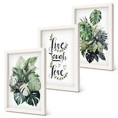 Tríptico enmarcado Plantas de hojas verdes con las palabras vive, ríe, ama