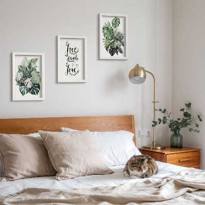 Tríptico enmarcado Plantas de hojas verdes con las palabras vive, ríe, ama