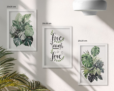 Tríptico enmarcado Plantas de hojas verdes con las palabras vive, ríe, ama