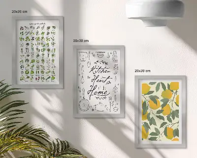 Tríptico enmarcado con diseño de lista de hierbas y limones pintados para cocina