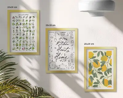 Tríptico enmarcado con diseño de lista de hierbas y limones pintados para cocina
