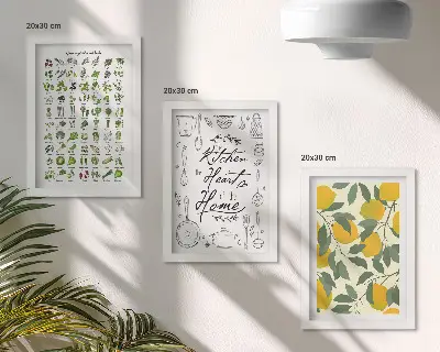Tríptico enmarcado con diseño de lista de hierbas y limones pintados para cocina