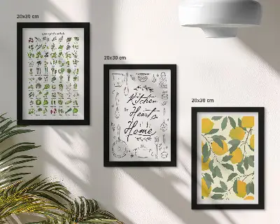Tríptico enmarcado con diseño de lista de hierbas y limones pintados para cocina
