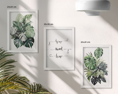 Tríptico enmarcado Hojas de Monstera en acuarela, Hogar dulce hogar