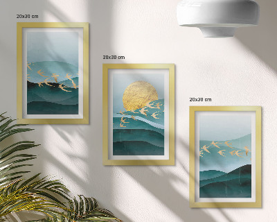 Juego de 3 cuadros decorativos Paisajes abstractos de olas solares y pájaros en vuelo