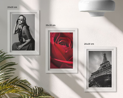 Tríptico enmarcado Mujer parisina con gafas de color rosa y la Torre Eiffel.