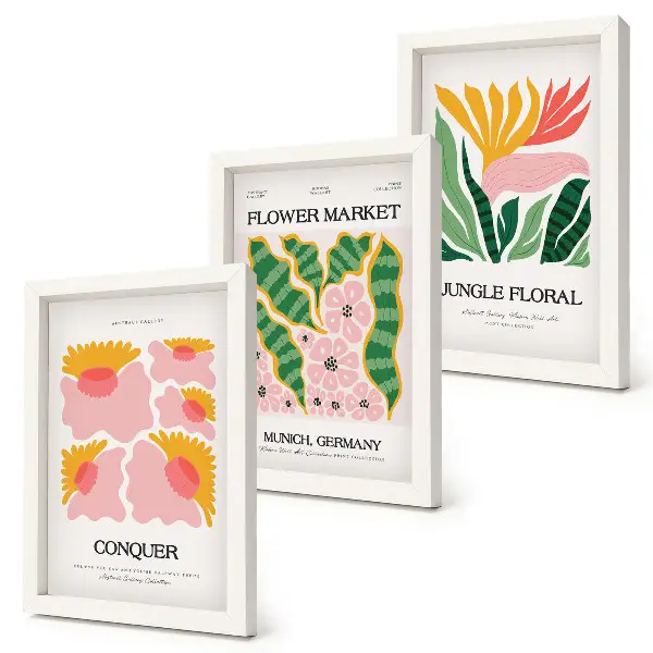 Juego de 3 cuadros decorativos con diseño moderno de flores y hojas