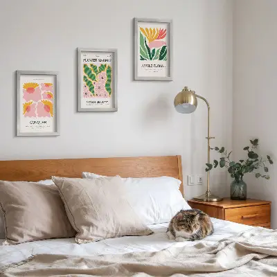 Juego de 3 cuadros decorativos con diseño moderno de flores y hojas