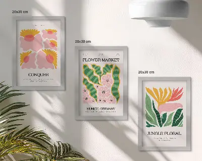 Juego de 3 cuadros decorativos con diseño moderno de flores y hojas