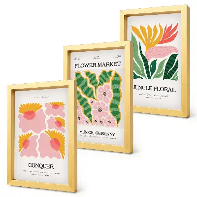 Juego de 3 cuadros decorativos con diseño moderno de flores y hojas
