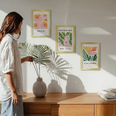 Juego de 3 cuadros decorativos con diseño moderno de flores y hojas