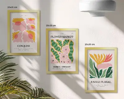 Juego de 3 cuadros decorativos con diseño moderno de flores y hojas