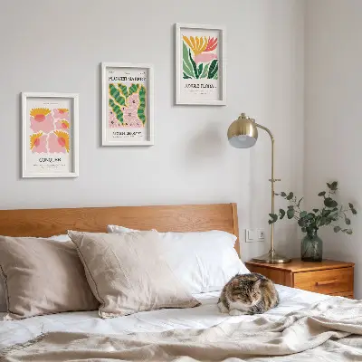 Juego de 3 cuadros decorativos con diseño moderno de flores y hojas