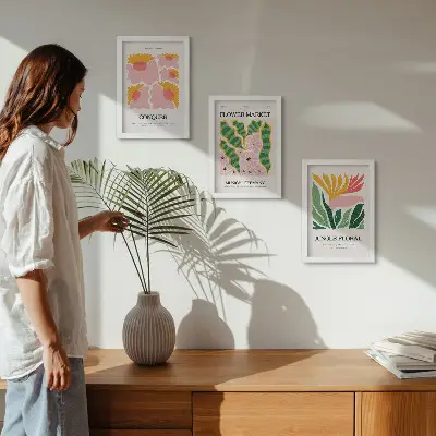 Juego de 3 cuadros decorativos con diseño moderno de flores y hojas