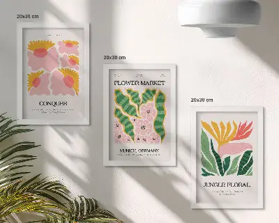 Juego de 3 cuadros decorativos con diseño moderno de flores y hojas
