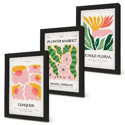 Juego de 3 cuadros decorativos con diseño moderno de flores y hojas