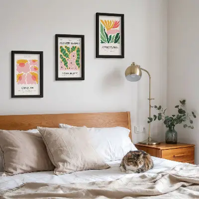 Juego de 3 cuadros decorativos con diseño moderno de flores y hojas