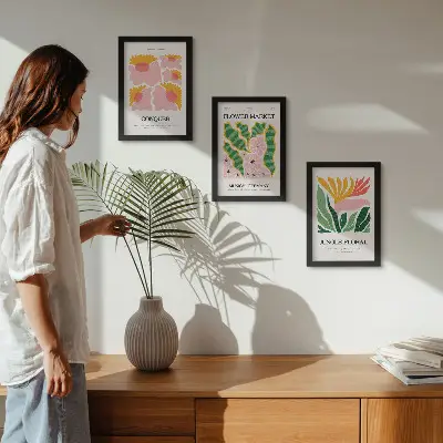 Juego de 3 cuadros decorativos con diseño moderno de flores y hojas