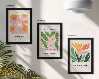 Juego de 3 cuadros decorativos con diseño moderno de flores y hojas