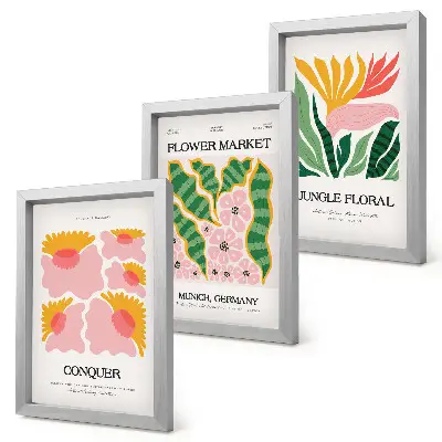 Juego de 3 cuadros decorativos con diseño moderno de flores y hojas