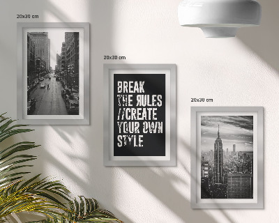 Juego de 3 cuadros decorativos Calles de la ciudad en blanco y negro con una inscripción inspiradora.