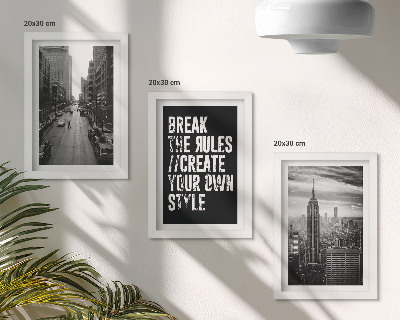 Juego de 3 cuadros decorativos Calles de la ciudad en blanco y negro con una inscripción inspiradora.