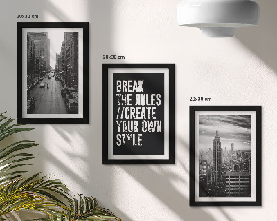 Juego de 3 cuadros decorativos Calles de la ciudad en blanco y negro con una inscripción inspiradora.