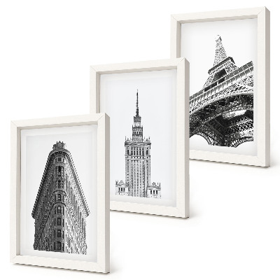 Tríptico enmarcado Edificios arquitectónicos en minimalismo blanco y negro.