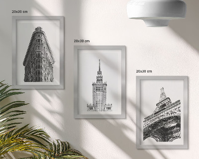 Tríptico enmarcado Edificios arquitectónicos en minimalismo blanco y negro.