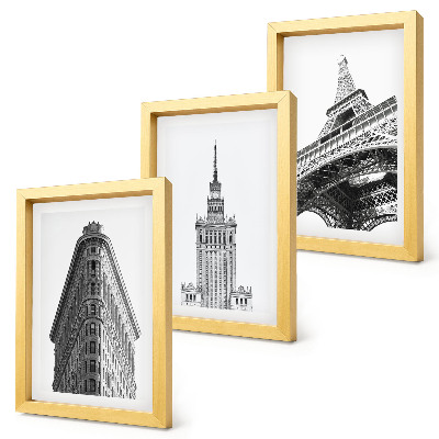 Tríptico enmarcado Edificios arquitectónicos en minimalismo blanco y negro.
