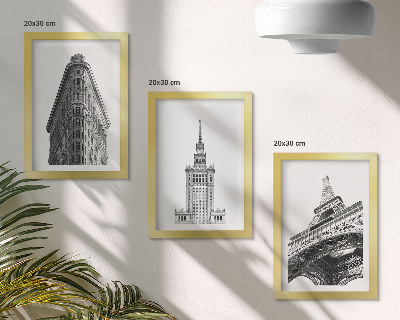 Tríptico enmarcado Edificios arquitectónicos en minimalismo blanco y negro.