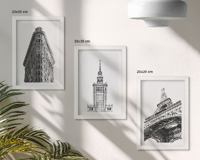 Tríptico enmarcado Edificios arquitectónicos en minimalismo blanco y negro.