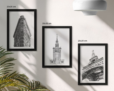 Tríptico enmarcado Edificios arquitectónicos en minimalismo blanco y negro.