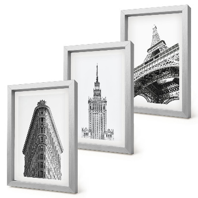 Tríptico enmarcado Edificios arquitectónicos en minimalismo blanco y negro.