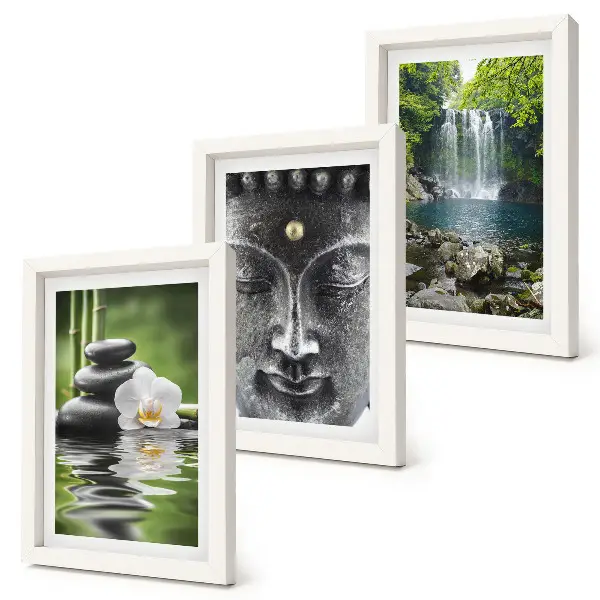 Juego de 3 cuadros decorativos con diseño de armonía de la naturaleza, piedras, agua y Buda