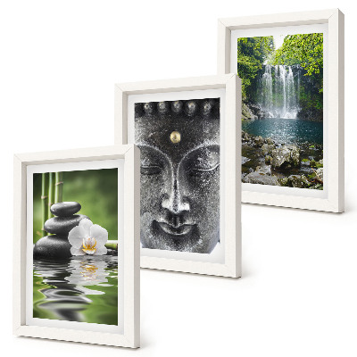 Juego de 3 cuadros decorativos Armonía de la naturaleza con piedras, agua y Buda