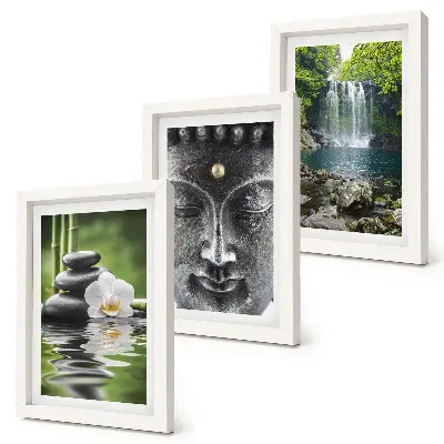 Juego de 3 cuadros decorativos con diseño de armonía de la naturaleza, piedras, agua y Buda