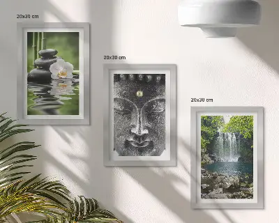 Juego de 3 cuadros decorativos con diseño de armonía de la naturaleza, piedras, agua y Buda