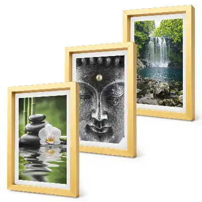 Juego de 3 cuadros decorativos con diseño de armonía de la naturaleza, piedras, agua y Buda