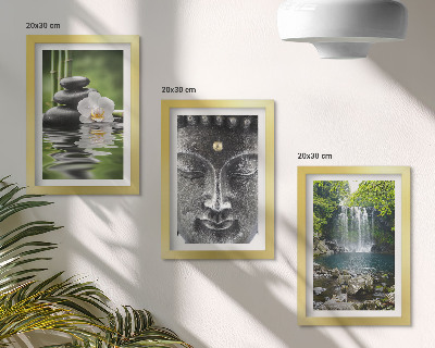 Juego de 3 cuadros decorativos Armonía de la naturaleza con piedras, agua y Buda