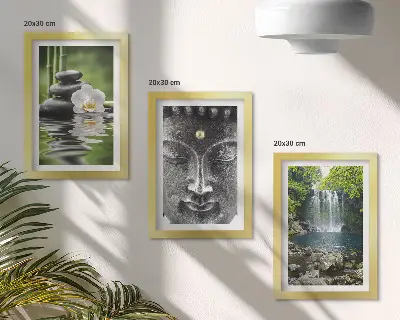 Juego de 3 cuadros decorativos con diseño de armonía de la naturaleza, piedras, agua y Buda