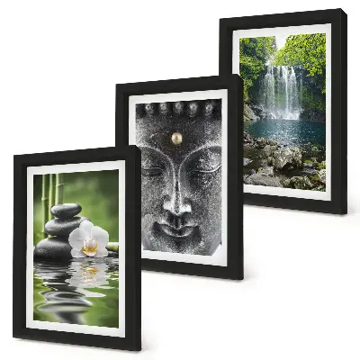 Juego de 3 cuadros decorativos con diseño de armonía de la naturaleza, piedras, agua y Buda