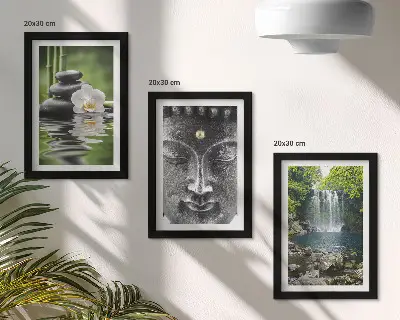 Juego de 3 cuadros decorativos con diseño de armonía de la naturaleza, piedras, agua y Buda