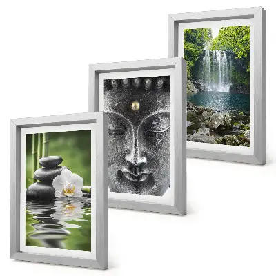 Juego de 3 cuadros decorativos con diseño de armonía de la naturaleza, piedras, agua y Buda