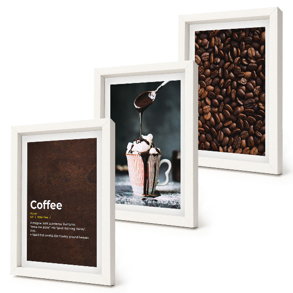 Juego de 3 cuadros decorativos Definición de bebida de crema batida con granos de café