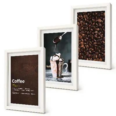 Juego de 3 cuadros decorativos con diseño de definición de bebida de crema batida y granos de café