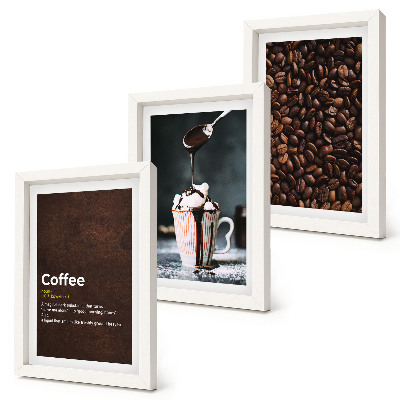 Juego de 3 cuadros decorativos Definición de bebida de crema batida con granos de café