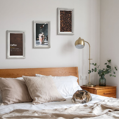 Juego de 3 cuadros decorativos Definición de bebida de crema batida con granos de café